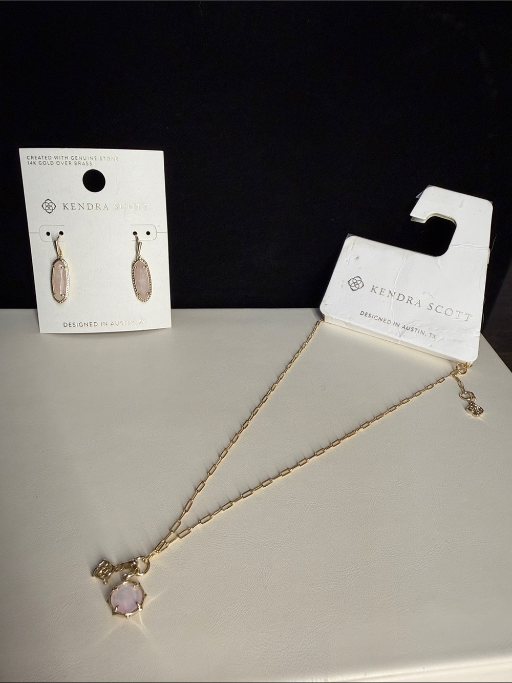 NWT Kendra Scott Pink Shell Landon Charm Necklace & Eva Drop Earrings Set